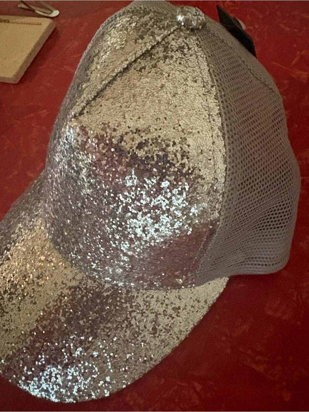 NWT Silver Sequin Trucker Hat